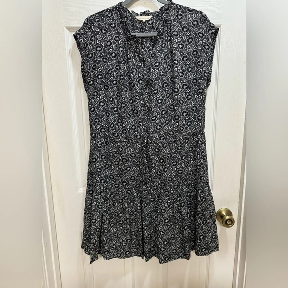Rebecca Taylor Black White Floral Silk Cap Sleeve Short Dress Tie Waist Size 6 - Picture 1 of 8
